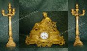 Великолепный каминный гарнитур «МУЗА» - часы с канделябрами,  Франция